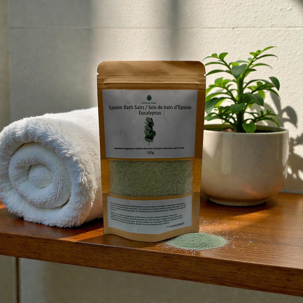 Eucalyptus Epsom bath salts, made by PrismaCasa in Ottawa