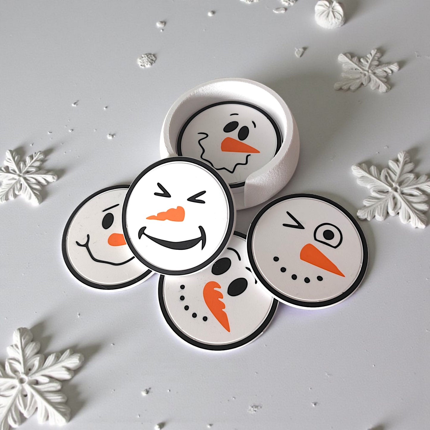 6-Piece Snowman Coaster Set with Holder