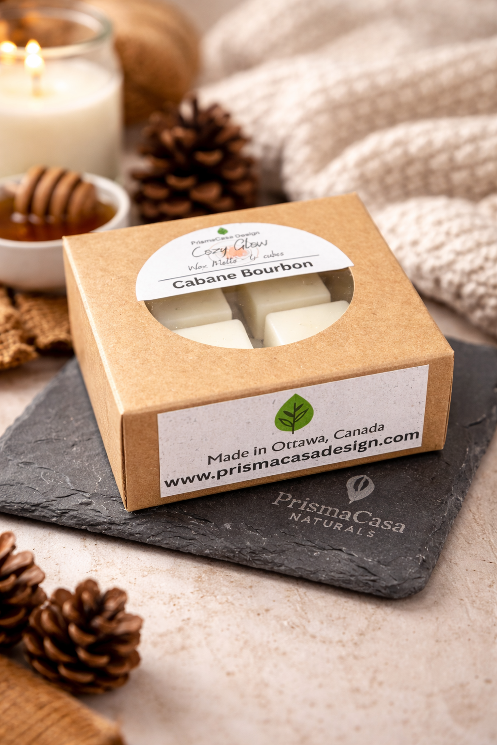 Cozy Glow soy-coconut wax melts, 4 cubes, made by PrismaCasa in Ottawa