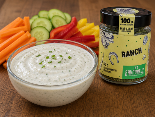 Healthy Greek yogurt ranch dip made with Les Savoureux Ranch Seasoning
