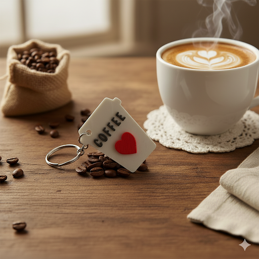 Coffee Cup Keychain with Heart
