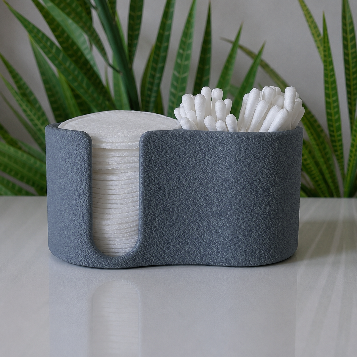 Blue Grey 3D printed cotton pad and cotton swab bathroom organizer
