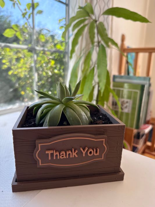 Personalized Wooden-Style Planter with Custom Message Sign