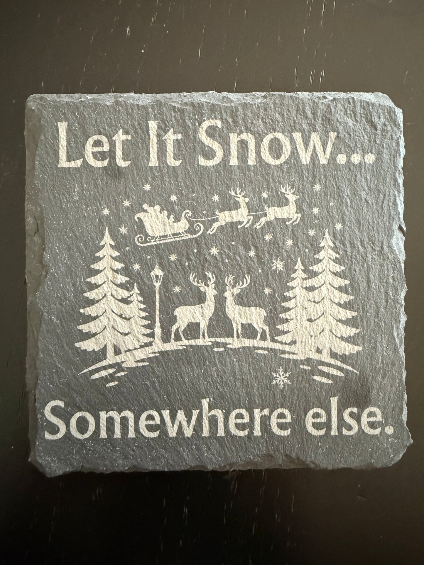 Christmas Slate Coaster Set – 4-Pack | Custom Family Name Option | Laser-Engraved Holiday Decor (4" x 4")