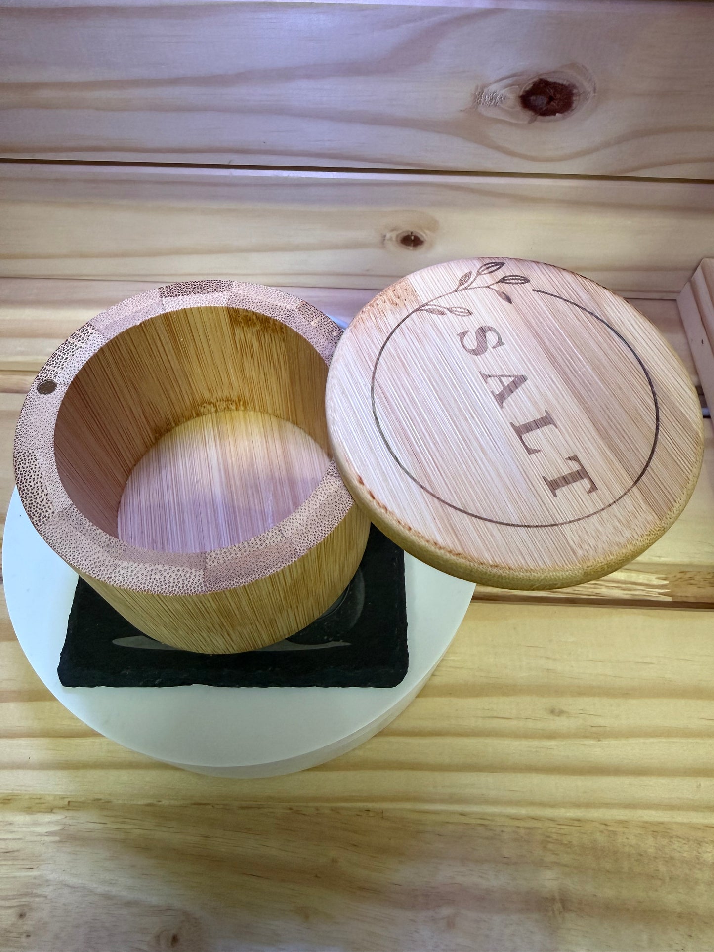 Bamboo Salt Holder with Magnetic Lid (6 oz capacity)