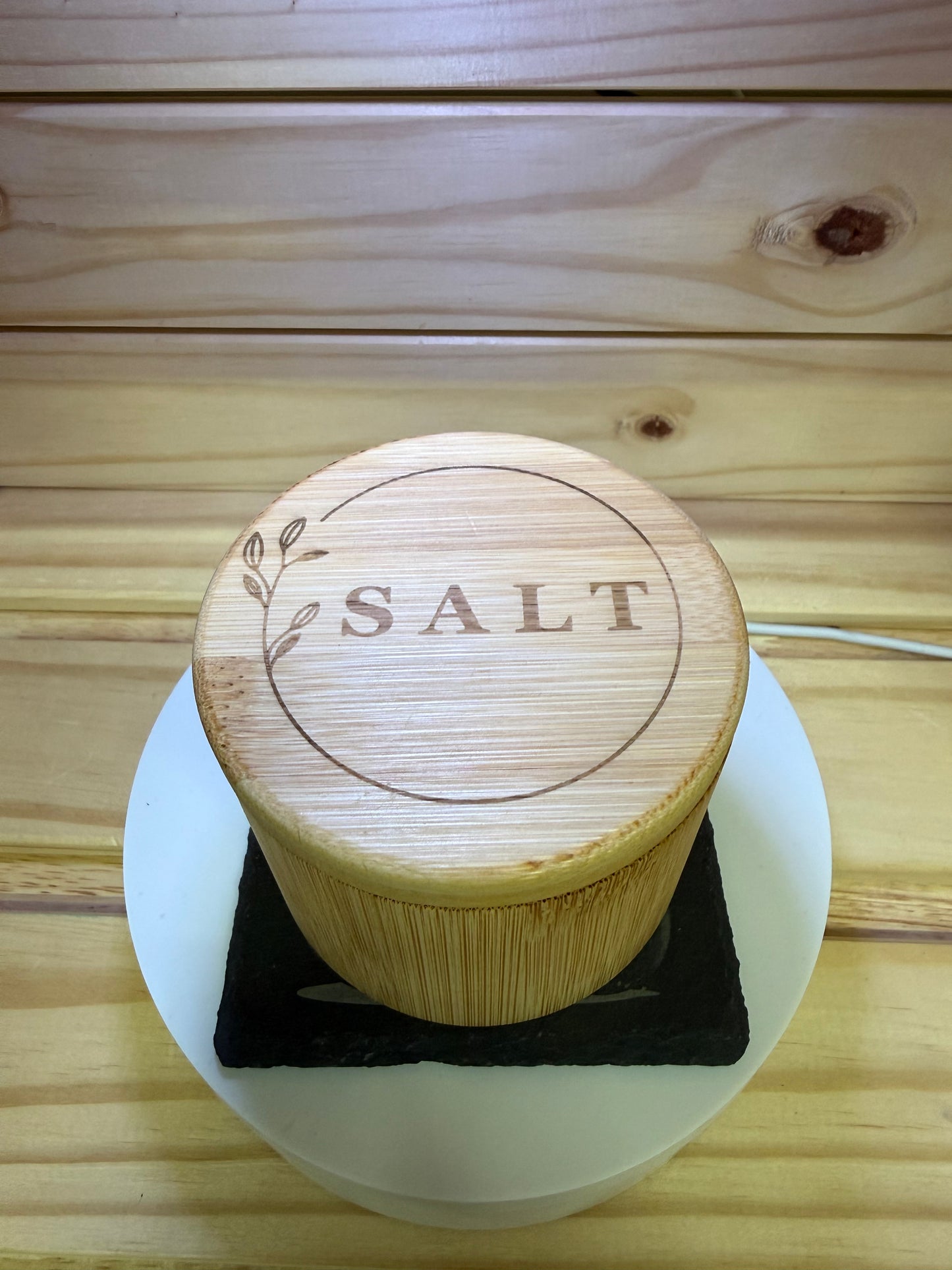 Bamboo Salt Holder with Magnetic Lid (6 oz capacity)
