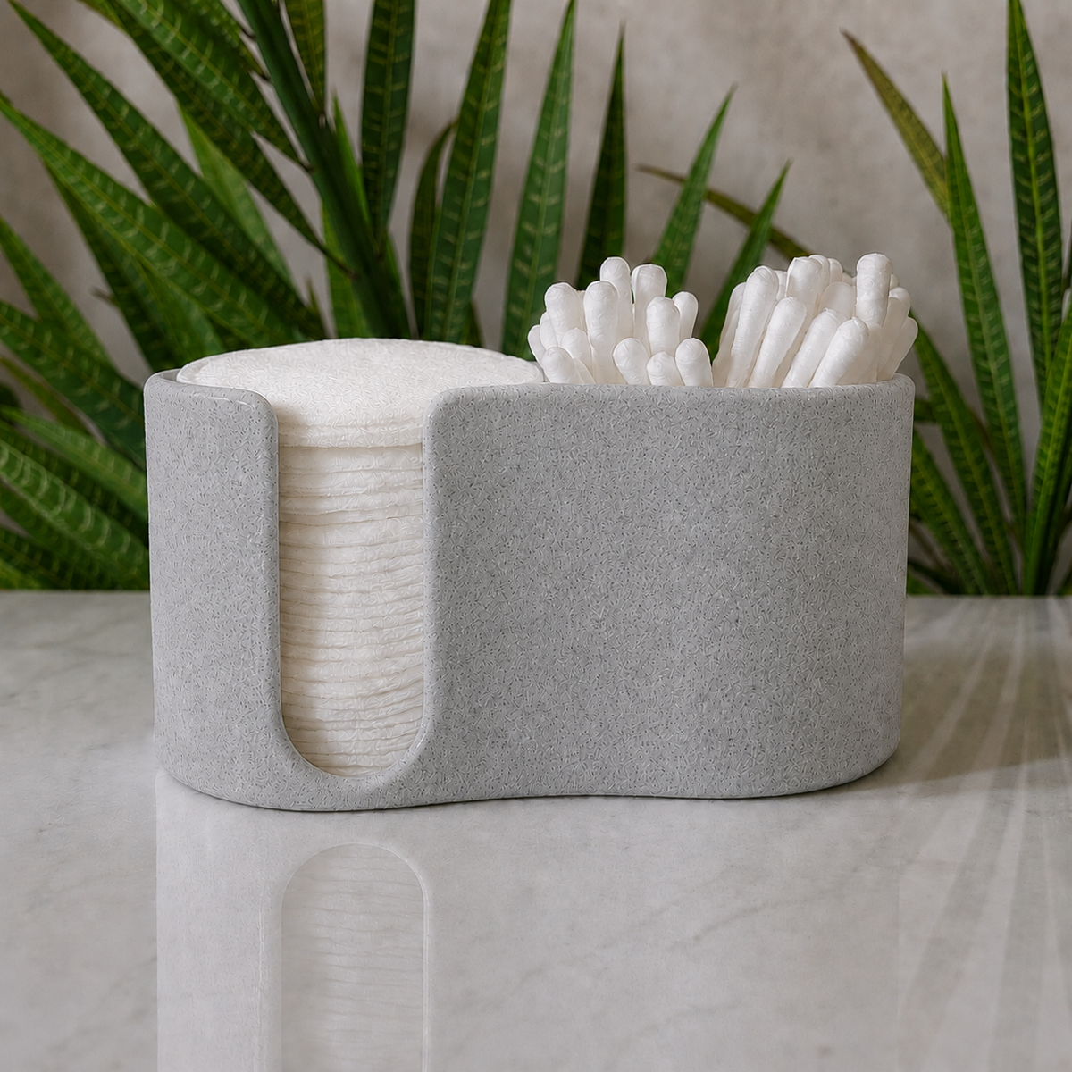 Light Grey 3D printed cotton pad and cotton swab bathroom organizer