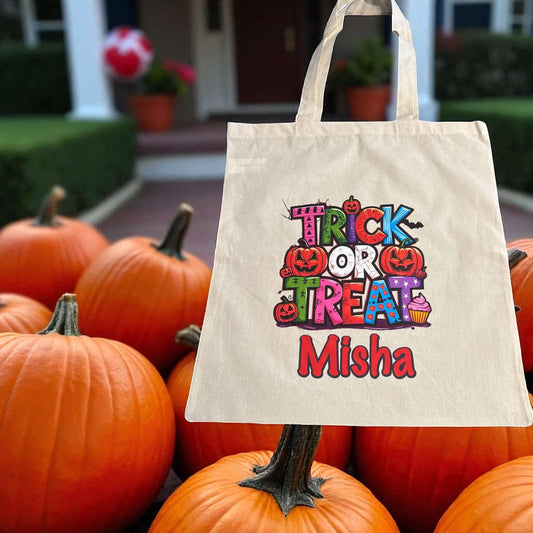 🎃 Personalized Trick-or-Treat Tote Bag – Custom Halloween Candy Bag with Name