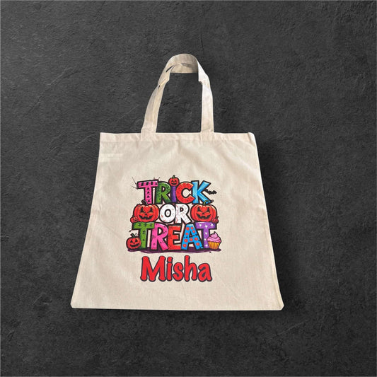 🎃 Personalized Trick-or-Treat Tote Bag – Custom Halloween Candy Bag with Name