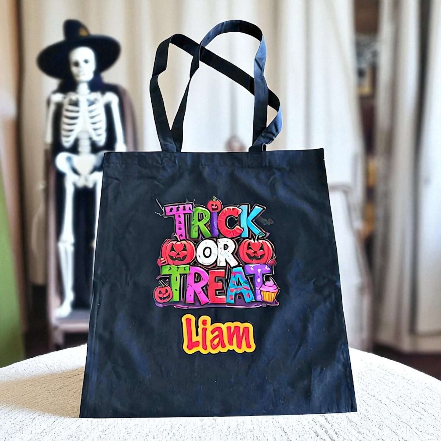 🎃 Personalized Trick-or-Treat Tote Bag – Custom Halloween Candy Bag with Name