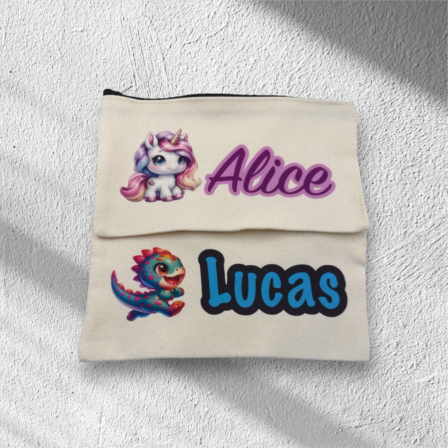 Personalized Pencil Case with Fun Dinosaur or Unicorn Design – Custom School Zipper Bag