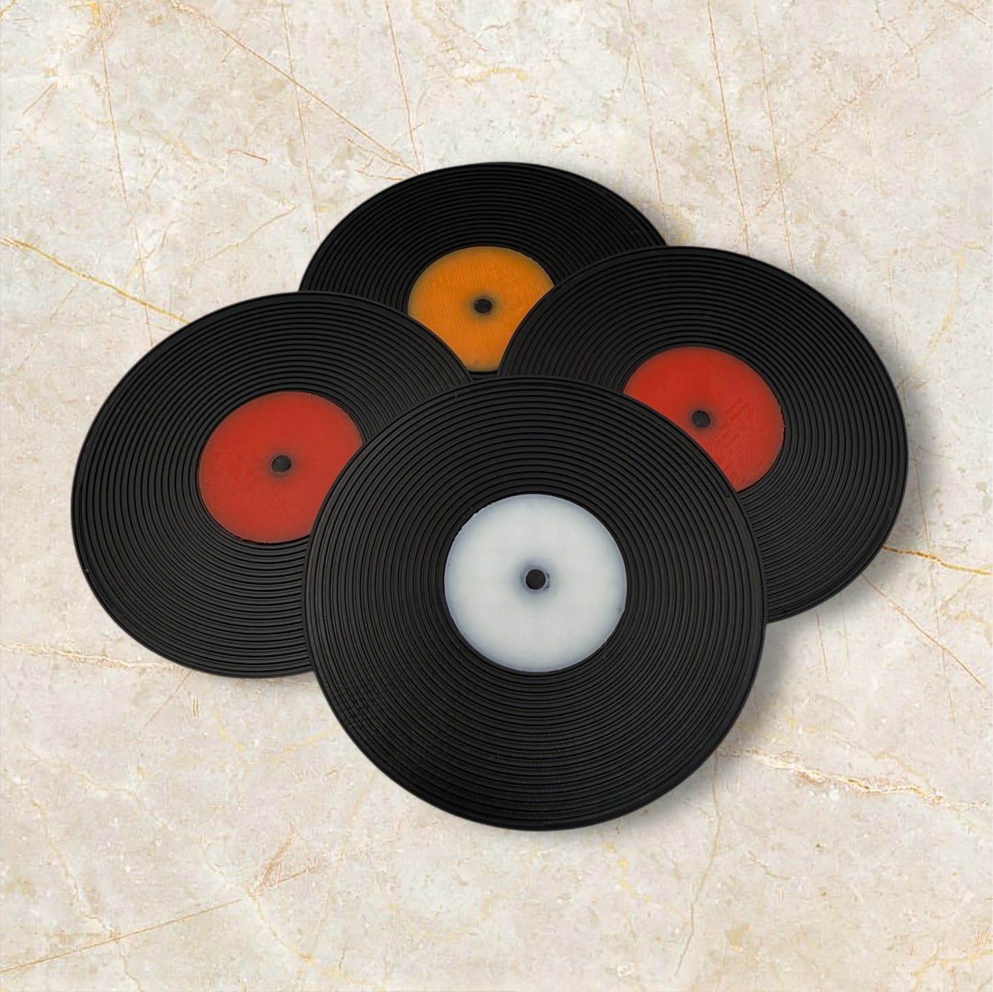 Vinyl Record Coaster Set of Five with Turntable Holder