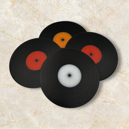 Vinyl Record Coaster Set of Five with Turntable Holder