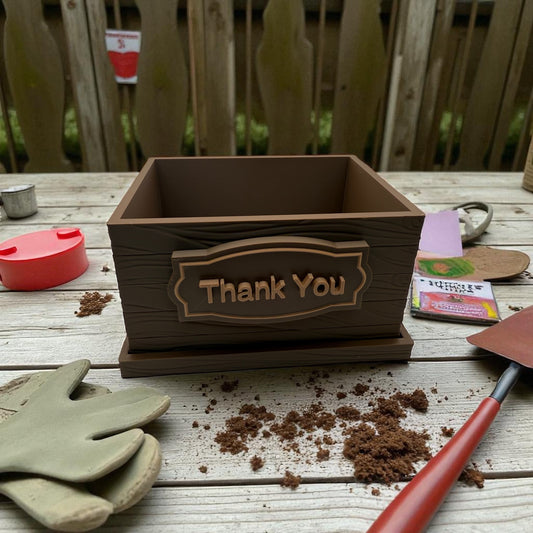 Personalized Wooden-Style Planter with Custom Message Sign