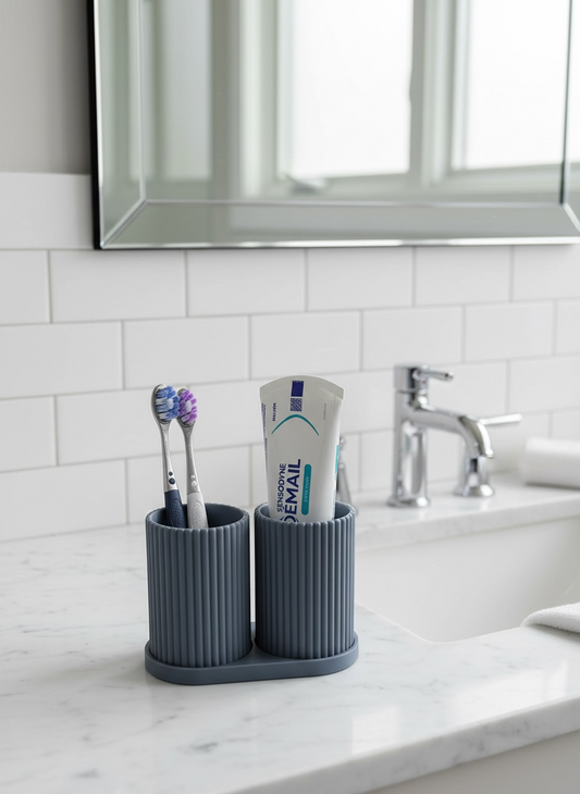 Modern Dual Toothbrush Holder – Ribbed Design