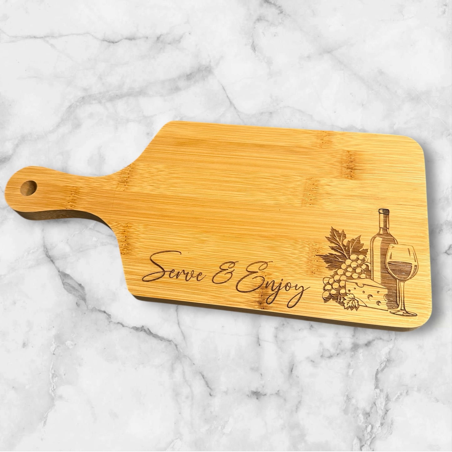 Planche de service en bambou avec poignée – « Servez et dégustez »
