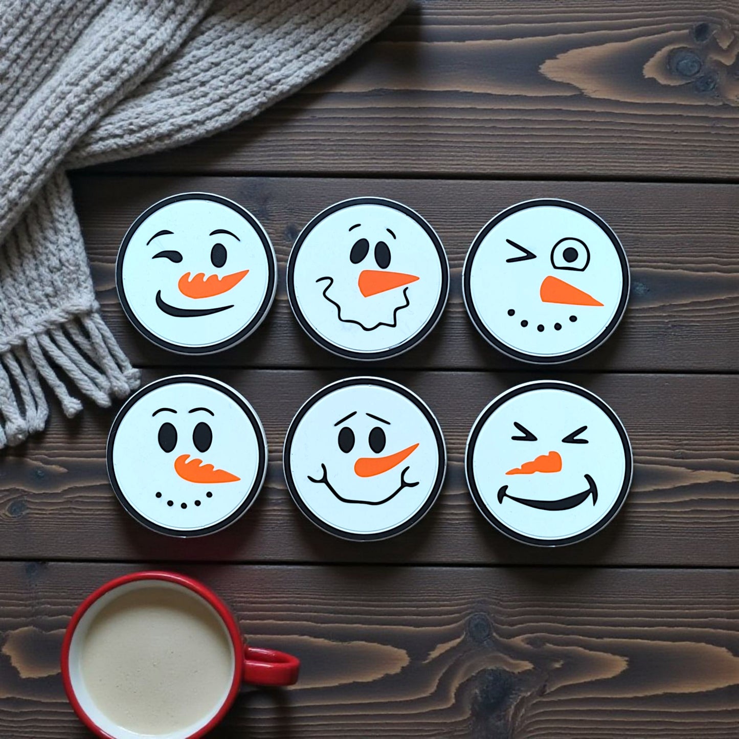 6-Piece Snowman Coaster Set with Holder
