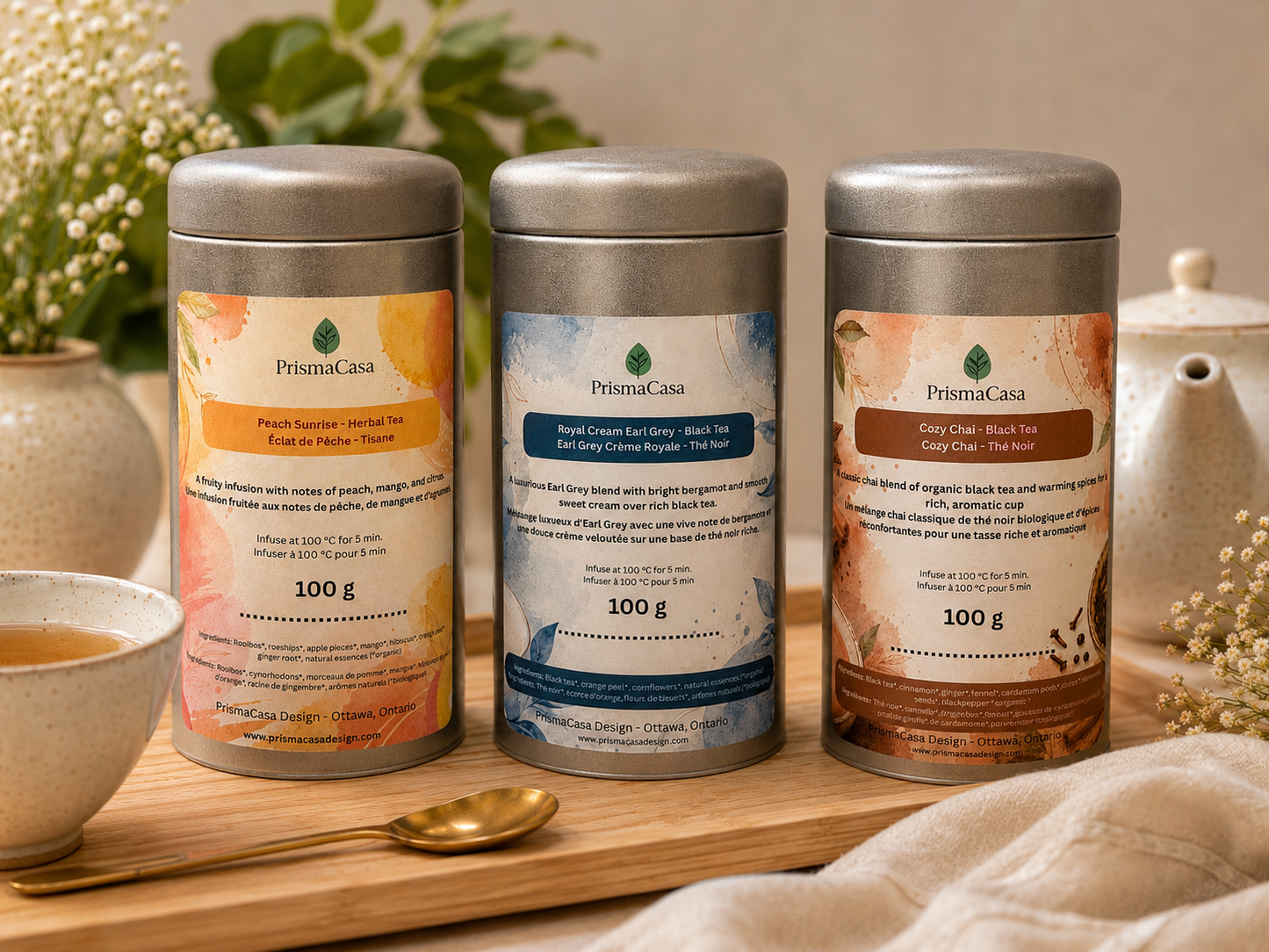 Cozy Teas Discovery Trio - Cozy Chai, Peach Sunrise and Royal Cream Earl Grey