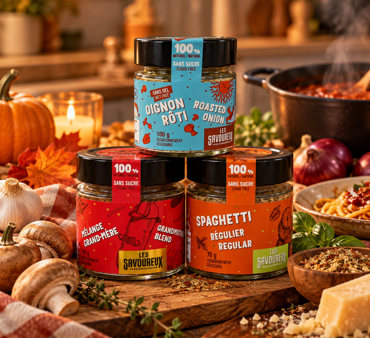 The Cozy Kitchen Trio of Les Savoureux seasoning blends, made in Québec