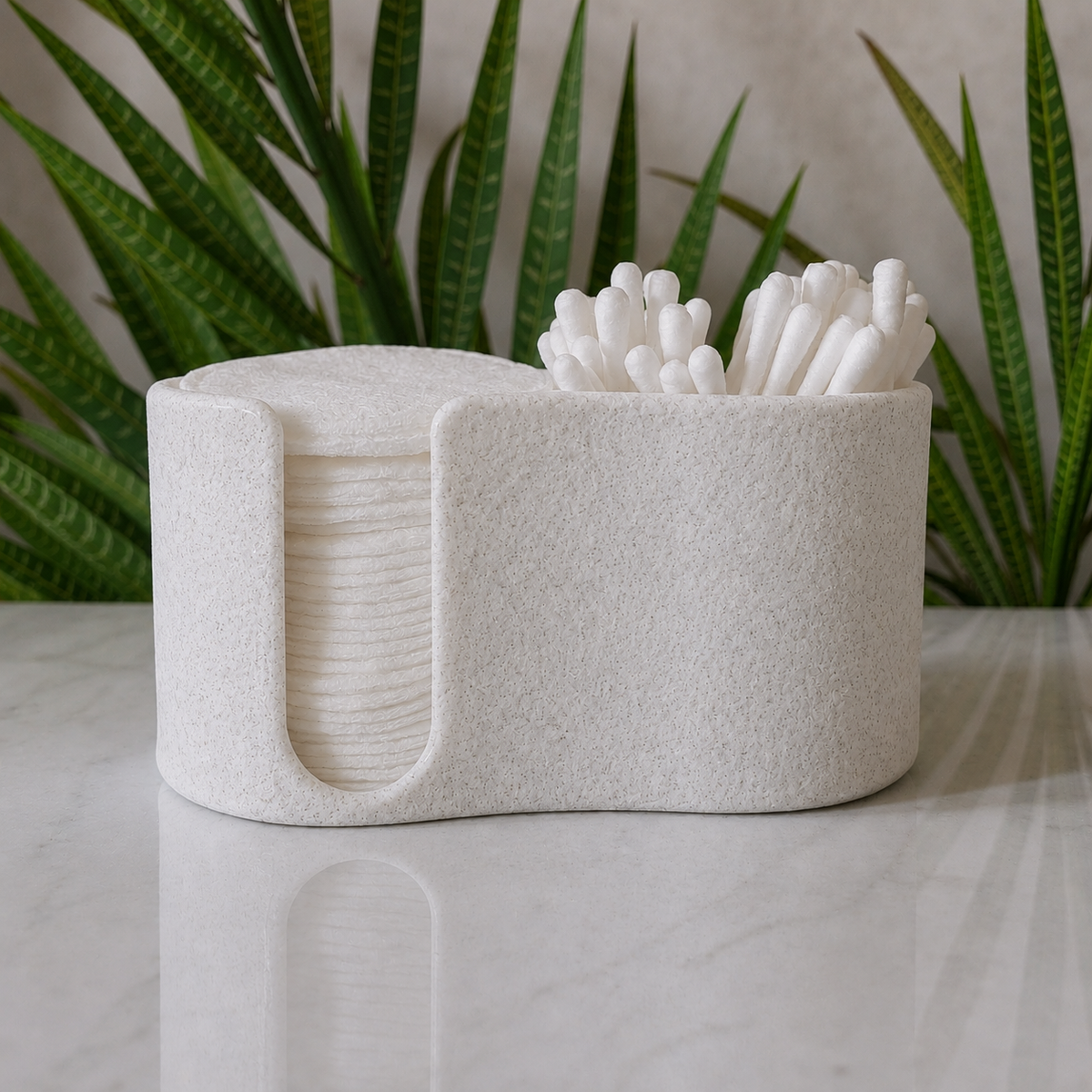 White Marbe 3D printed cotton pad and cotton swab bathroom organizer