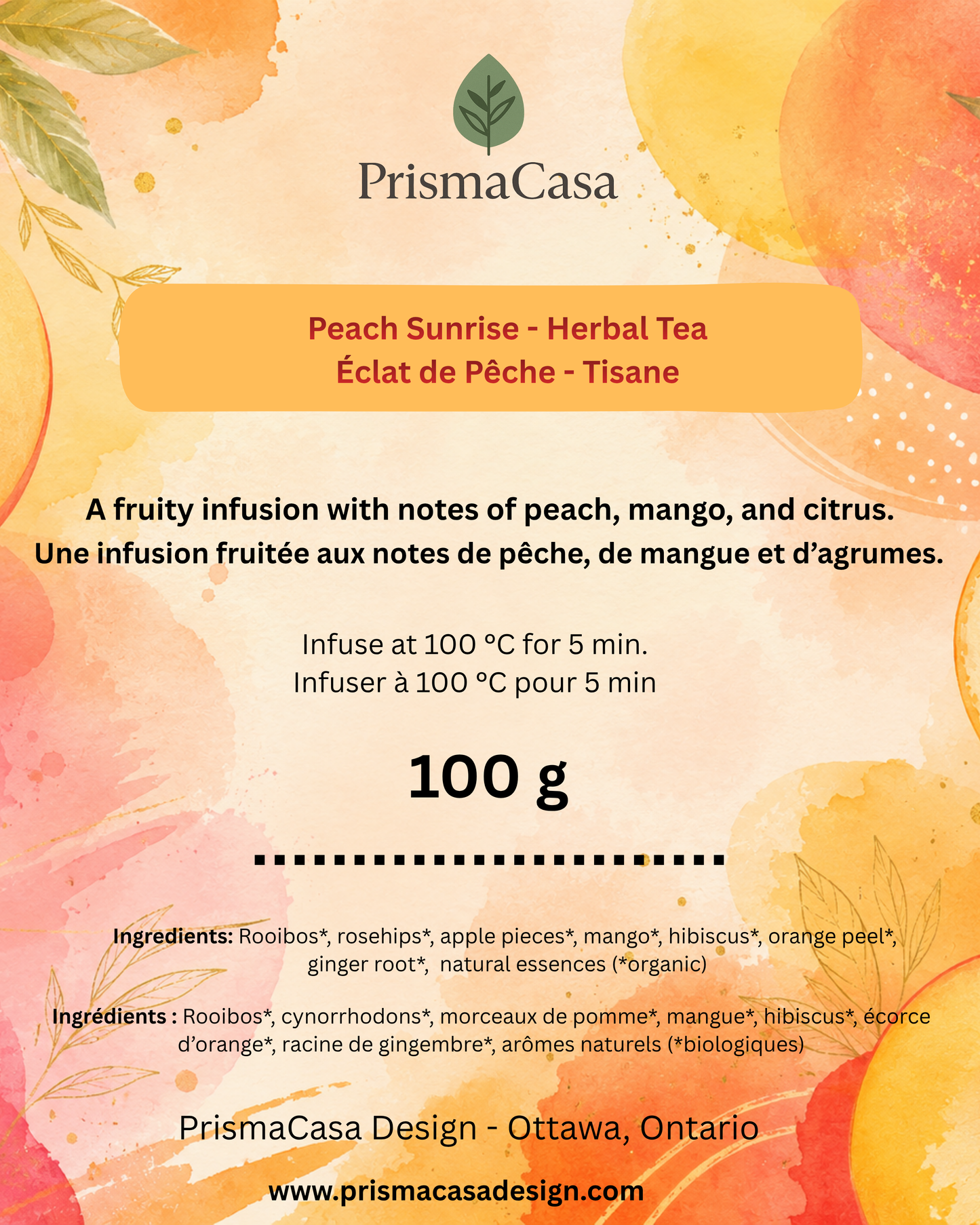 Peach Sunrise – Organic Rooibos Tea (100g)
