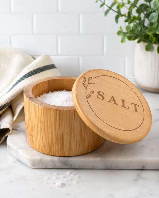 Bamboo Salt Holder with Magnetic Lid (6 oz capacity)